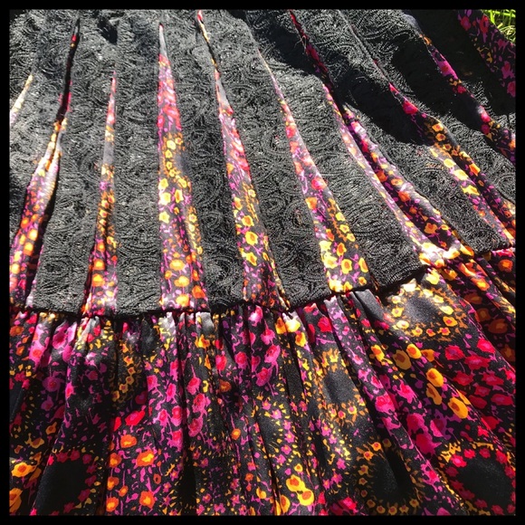 Free People Pleated Silk & Lace Skirt, Small - Picture 3 of 8
